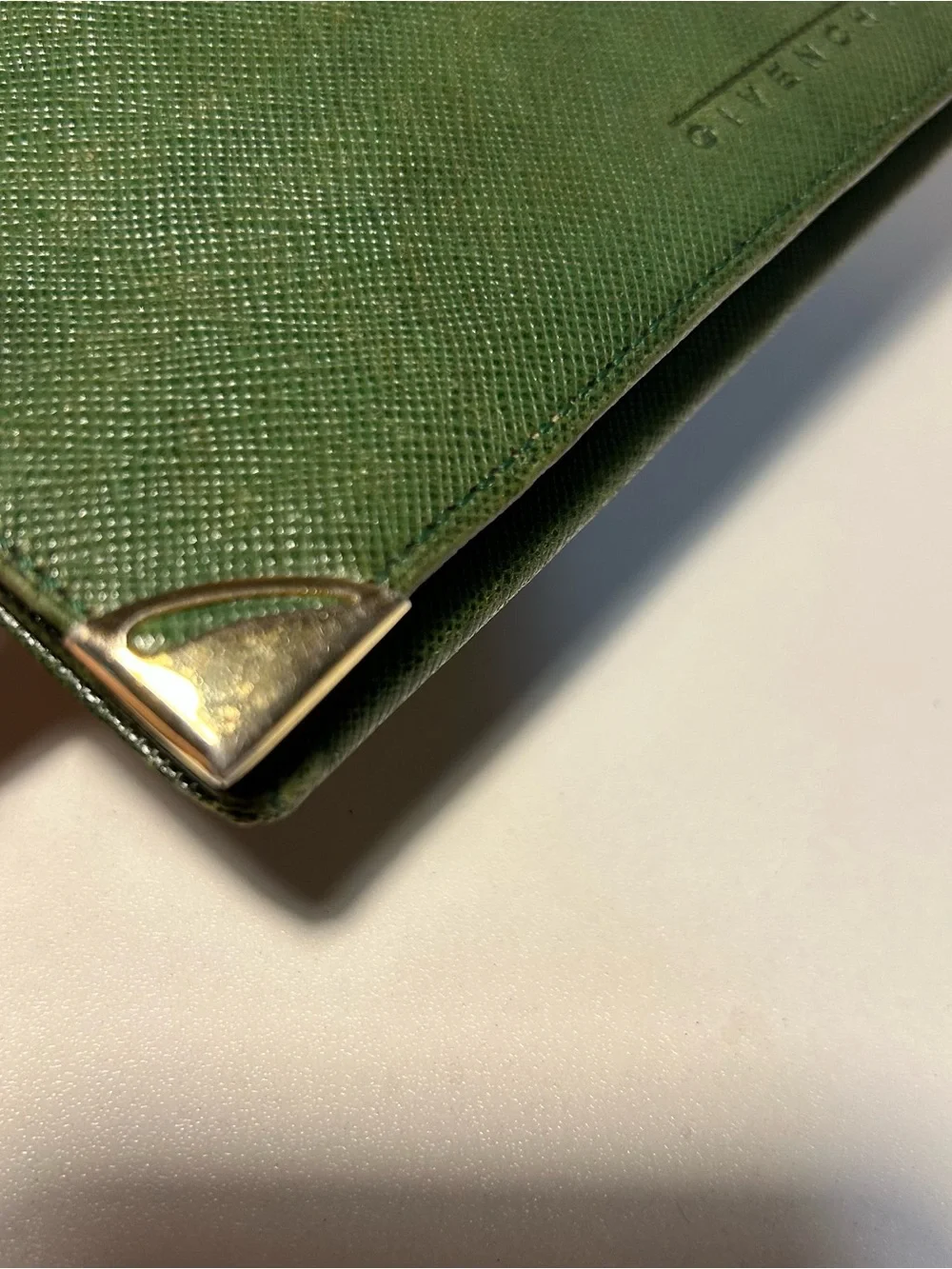 Givenchy Dark Green Leather bifold Wallet Gold Corners